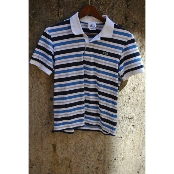 Lacoste Men's Striped Polo Shirt Blue White Gray – Size 3 (Medium) - Picture 1 of 5